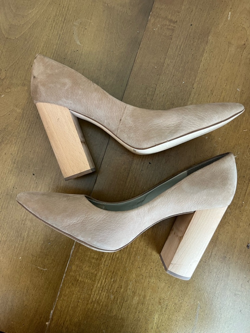 1. State Nude Suede Pointed Block Heelβ Pumps Size 7.5